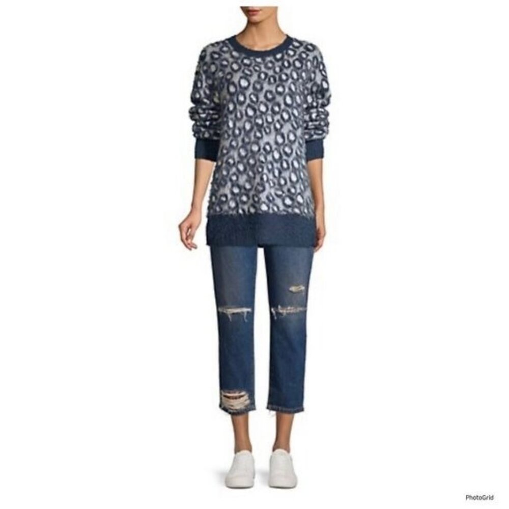 Current/Elliott The Cali crewneck Sweater blue leopard print size Medium